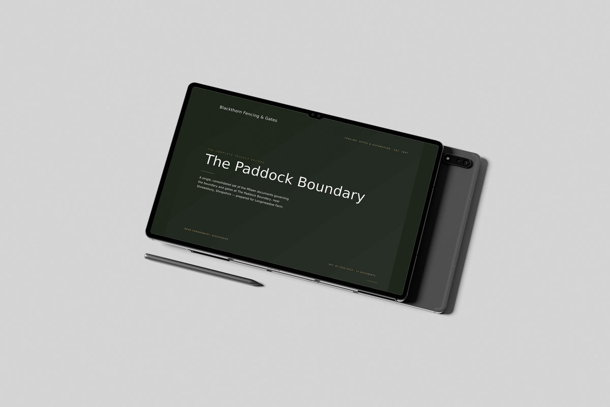 Fencing & Gate Installer Project Pack in PowerPoint, shown on a tablet