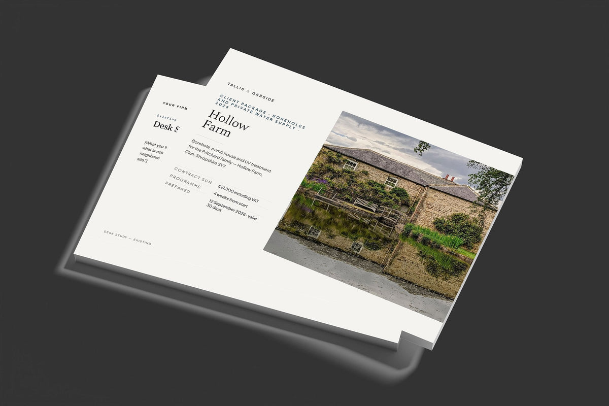 Borehole and Private Water Supply Client Package, Standard colourway, stacked books mockup