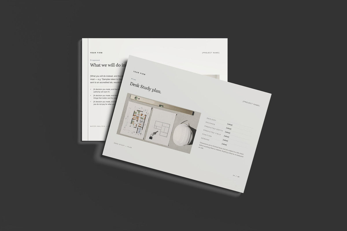 Borehole and Private Water Supply Client Package, Standard colourway, front and back cover mockup