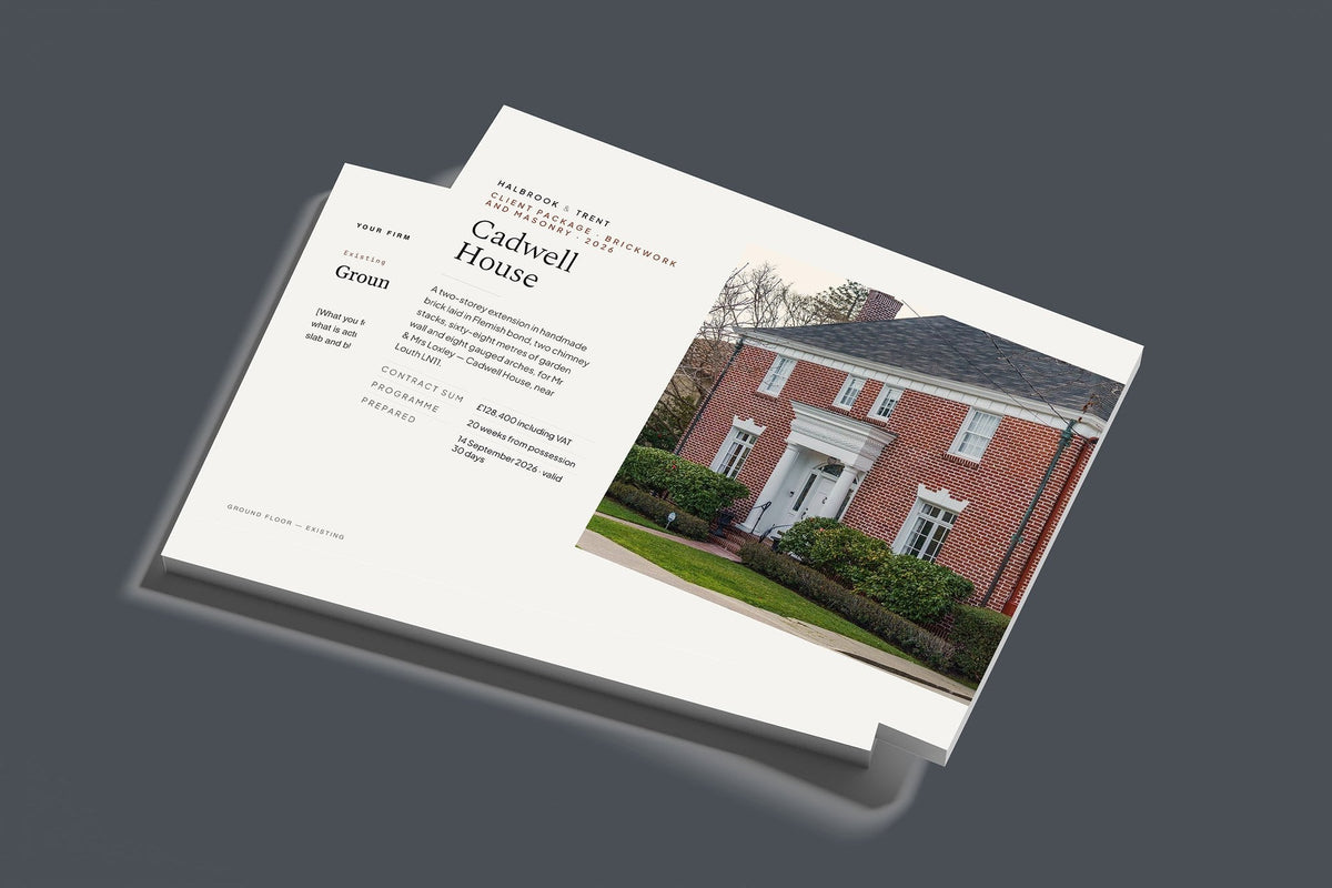 Bricklaying Client Package, Standard colourway, stacked books mockup