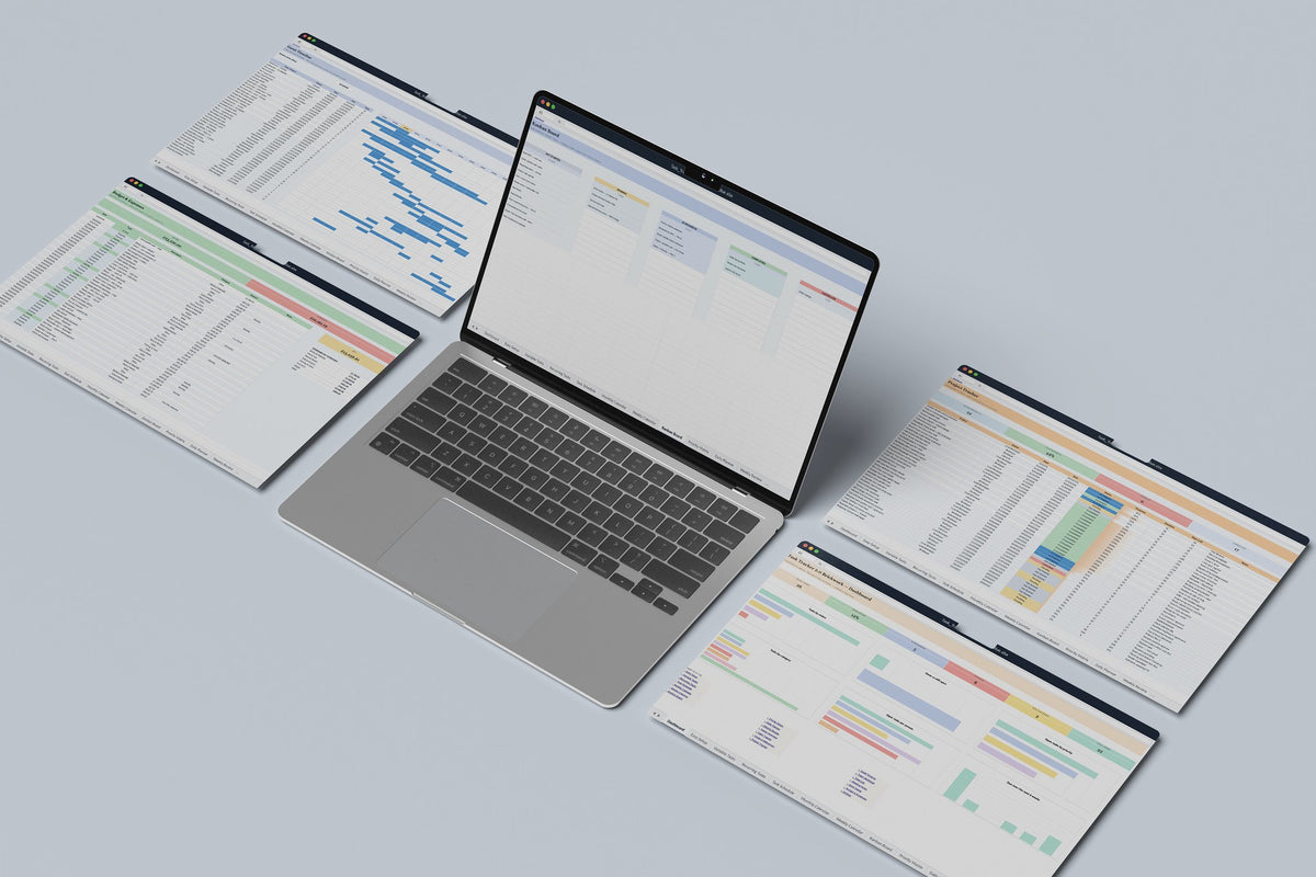 Bricklaying Task Tracker 2.0 Excel template, Kanban Board tab on a laptop screen