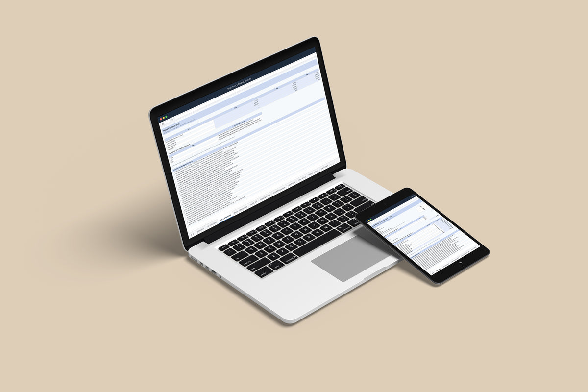 Build Cost Estimator Excel template on a MacBook and iPad, second view