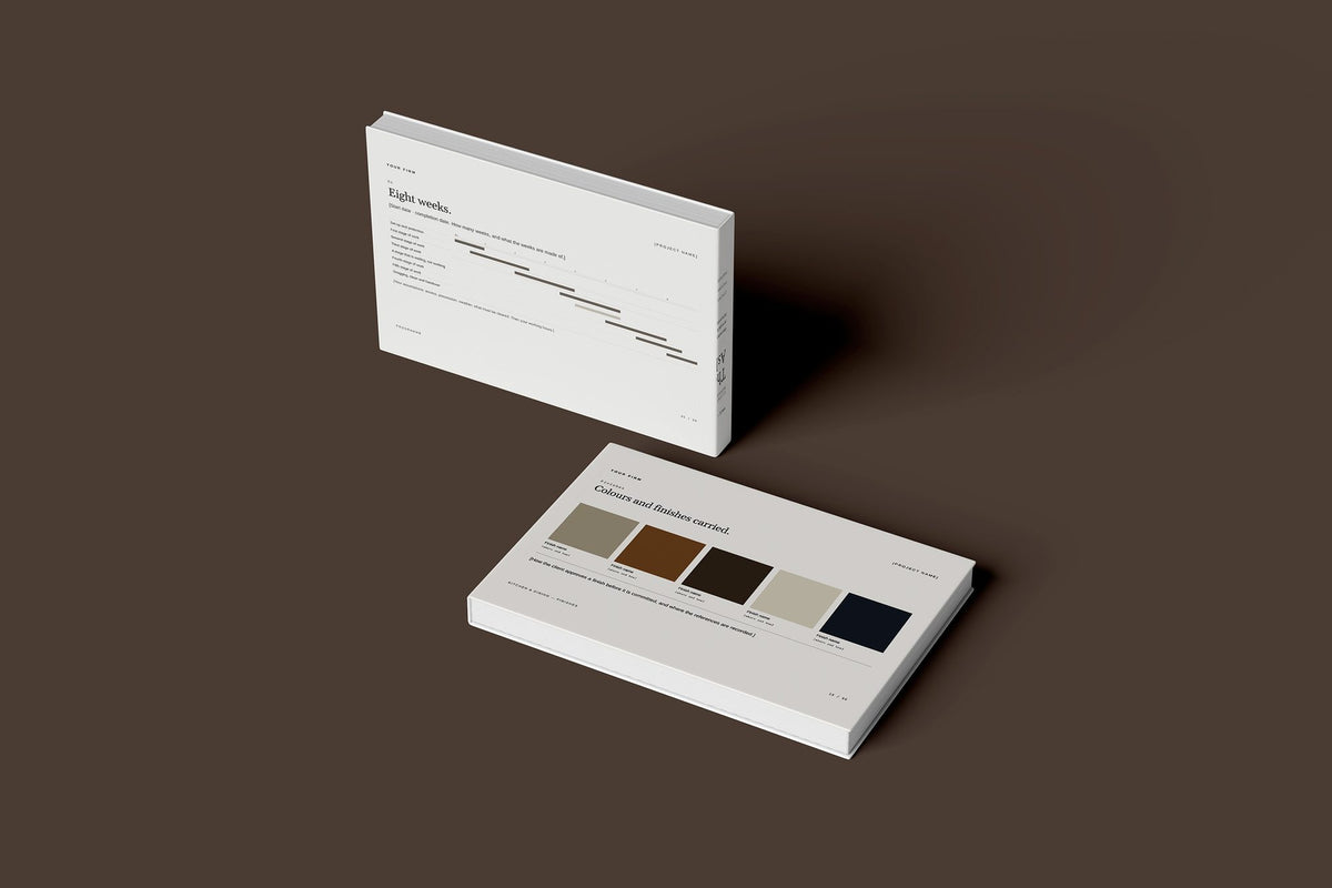 Builder Client Package, Ivory colourway, floating books mockup