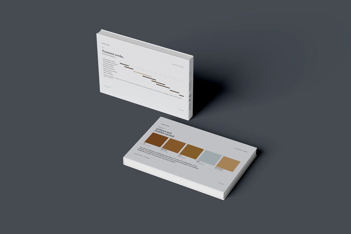 Cabinetmaker Client Package, Slate colourway, floating books mockup