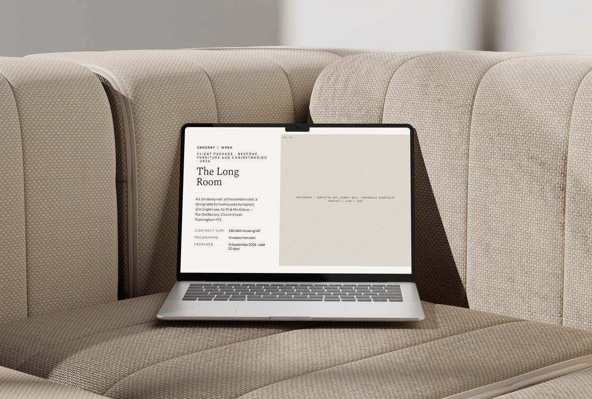 Cabinetmaker Client Package, Standard colourway, laptop screen mockup