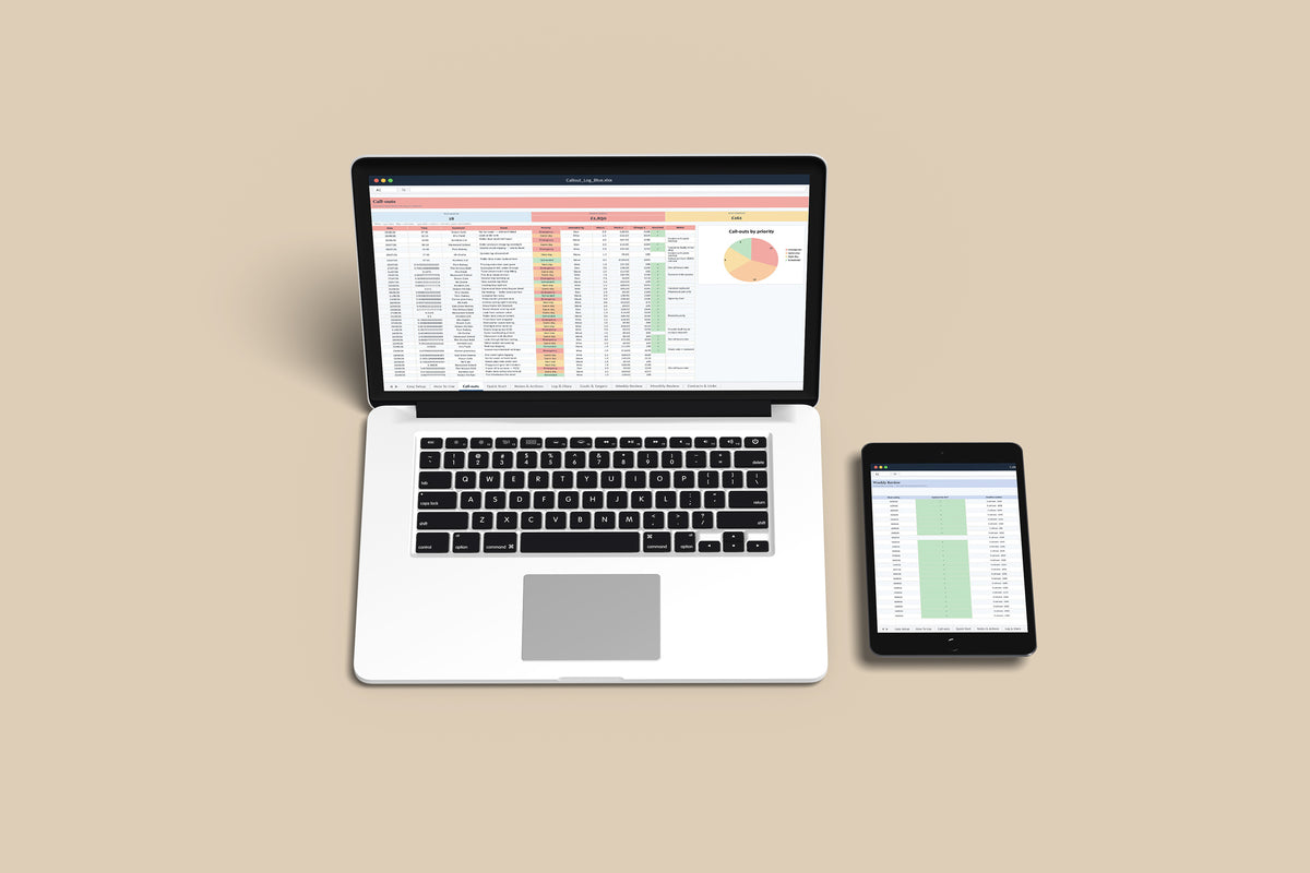 Callout Log Excel template on a MacBook and iPad