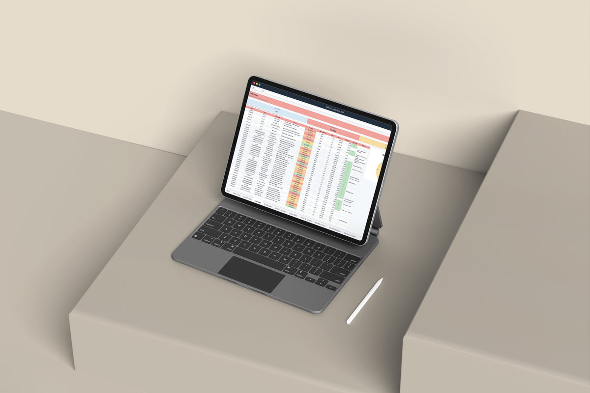 Callout Log Excel template on an iPad with keyboard