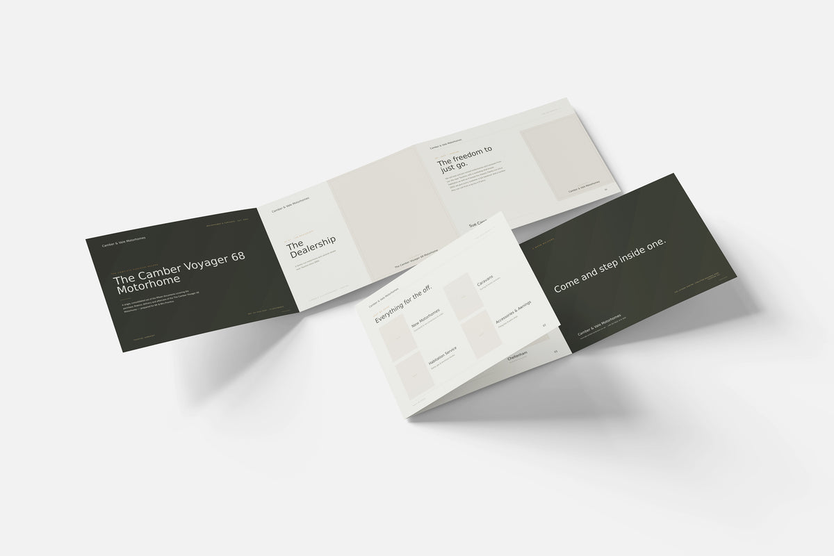 Motorhome & Caravan Dealer Customer Pack in PowerPoint, fold out pages laid together