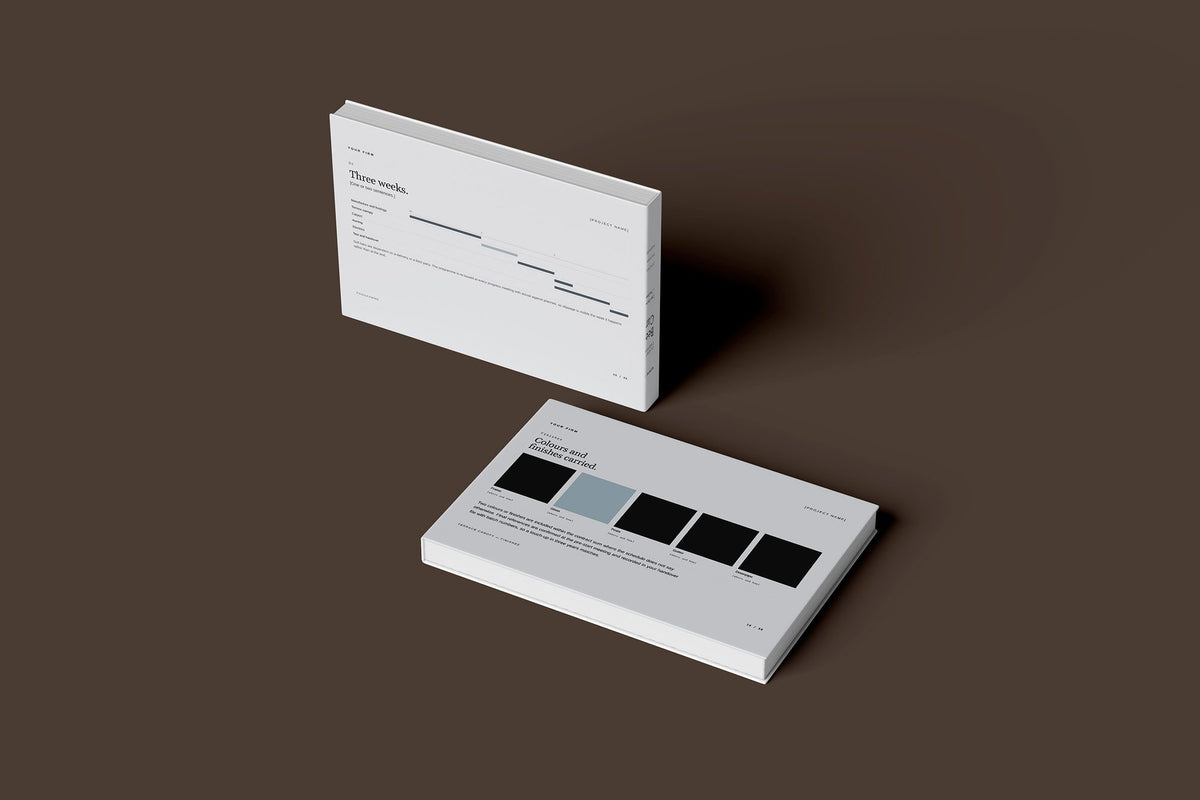 Canopies Carports and Awnings Client Package, Slate colourway, floating books mockup