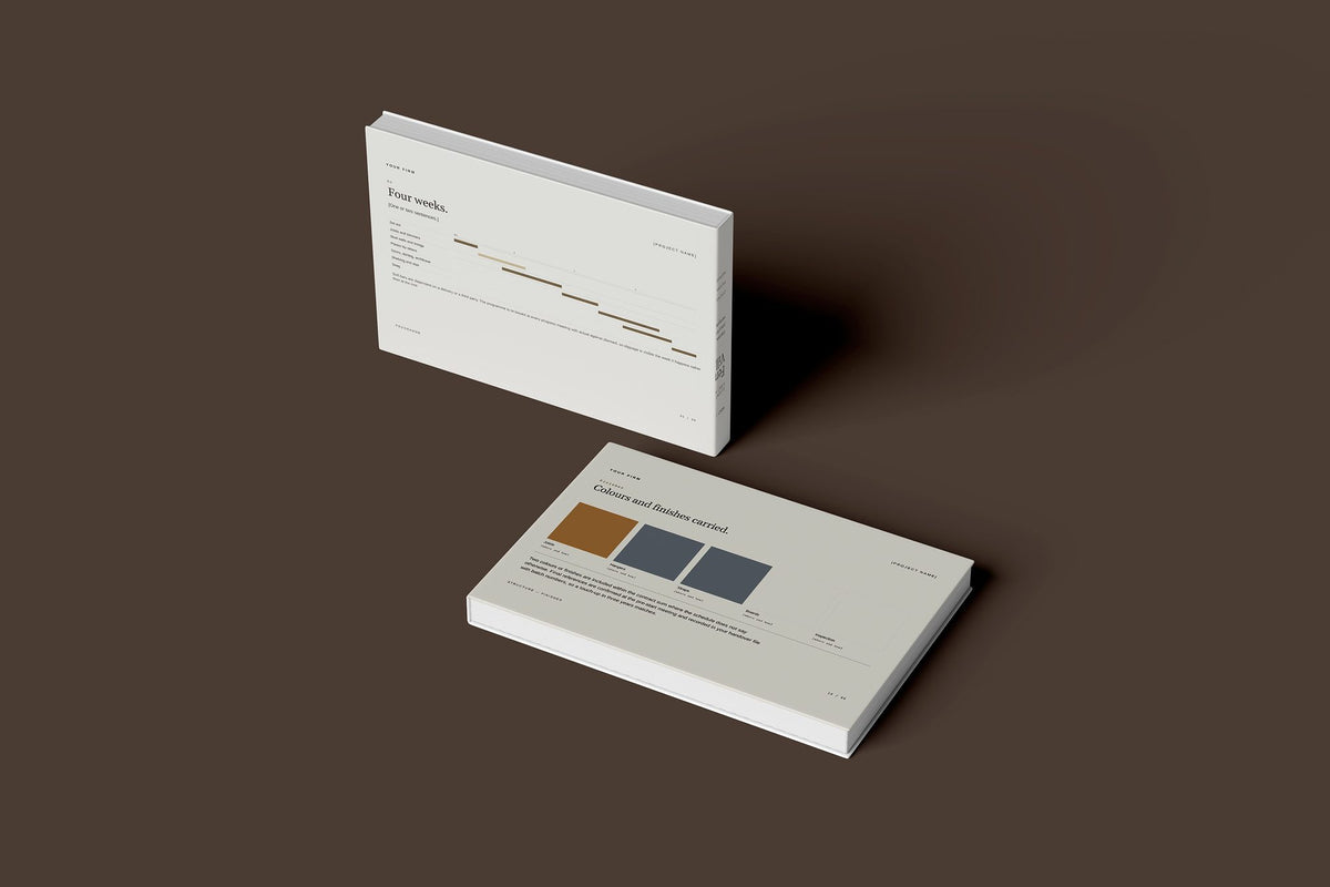 Carpenter Client Package, Oat colourway, floating books mockup