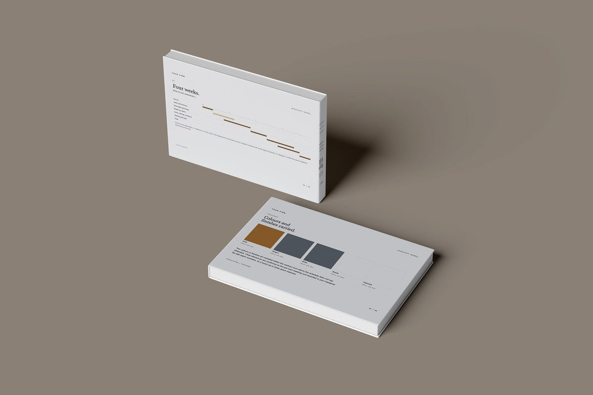 Carpenter Client Package, Slate colourway, floating books mockup