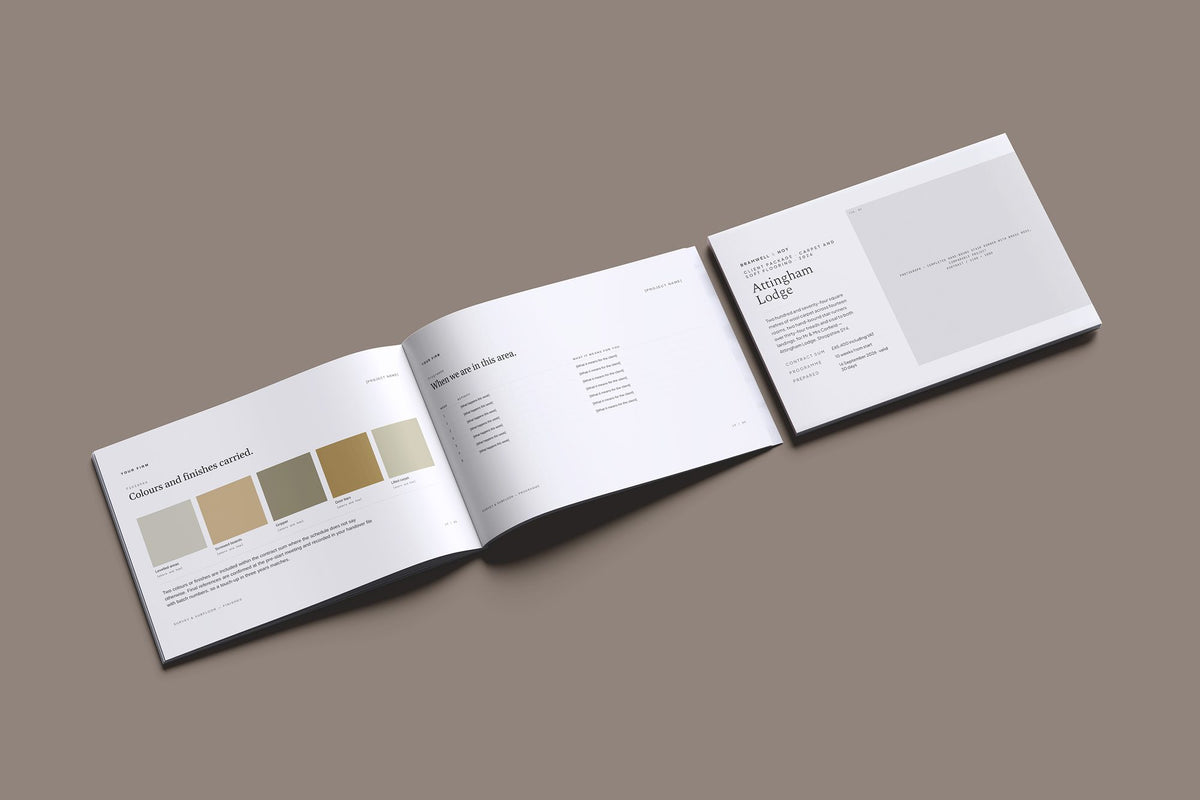 Carpet Client Package, Ivory colourway, cover and inside spread mockup