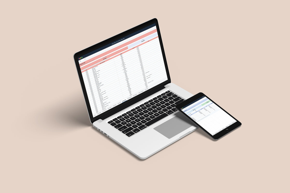 Cash Flow and Tax Planner Excel template on a MacBook and iPad, second view