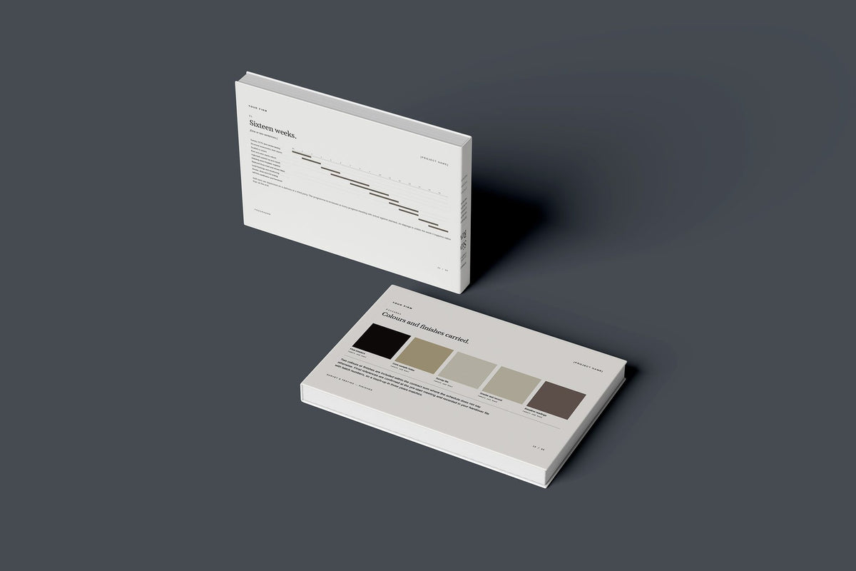 Chimney Client Package, Ivory colourway, floating books mockup