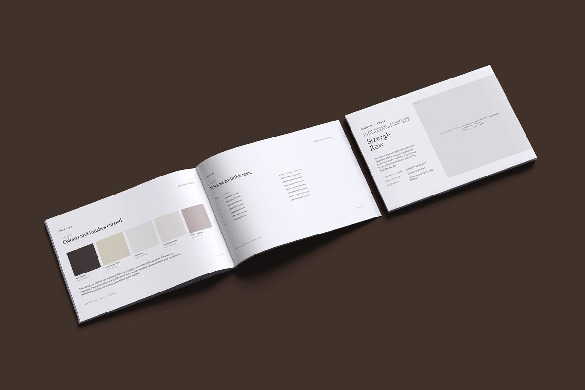 Chimney Client Package, Ivory colourway, cover and inside spread mockup