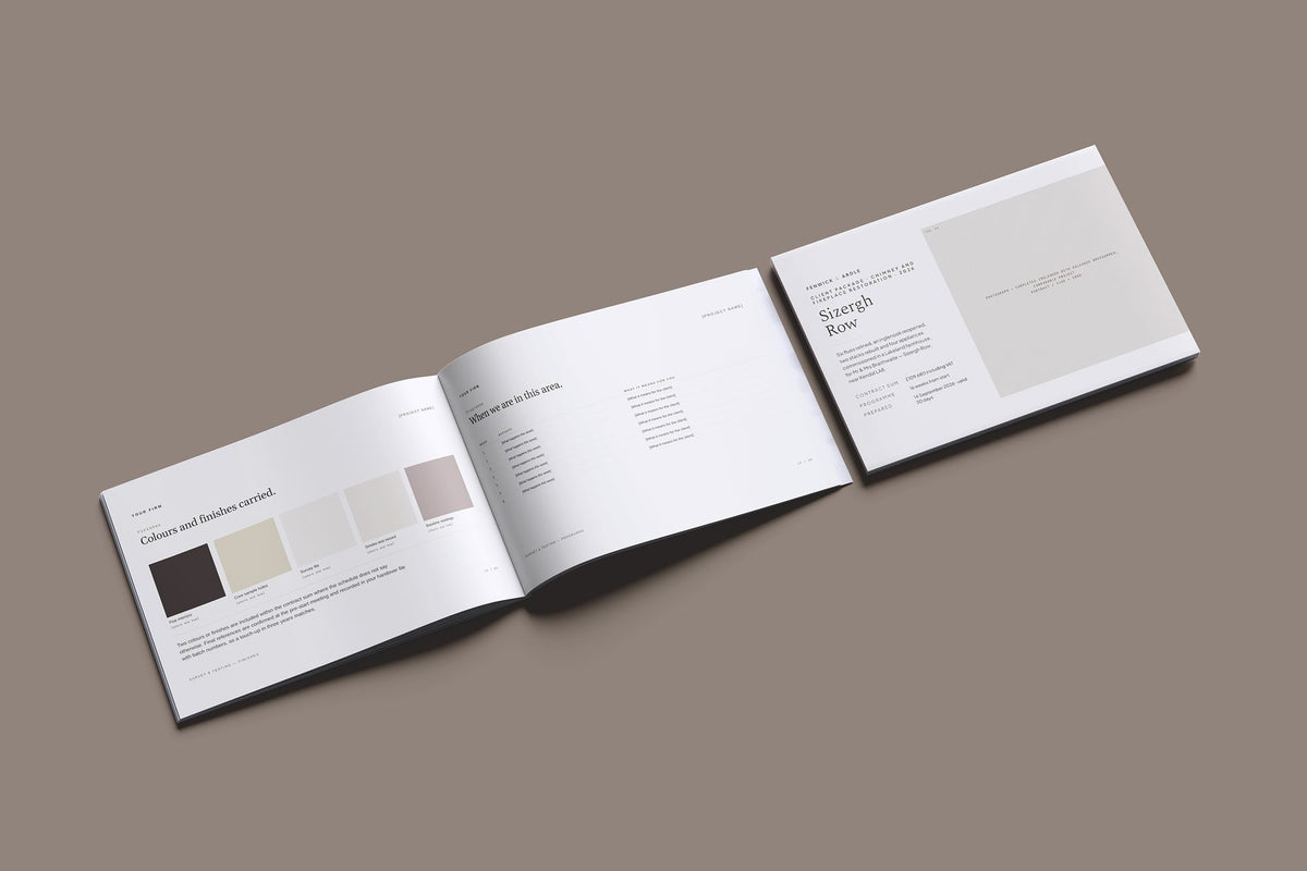 Chimney Client Package, Oat colourway, cover and inside spread mockup