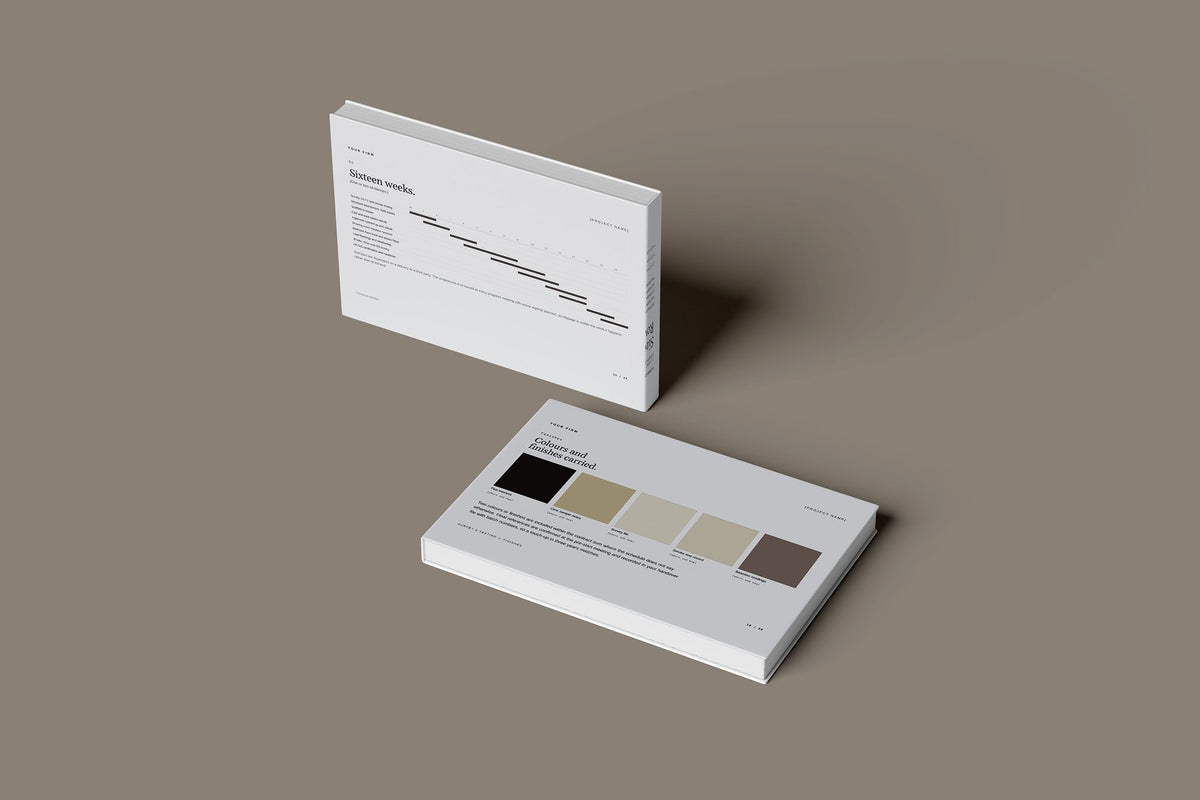 Chimney Client Package, Slate colourway, floating books mockup