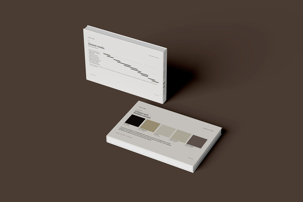 Chimney Client Package, Standard colourway, floating books mockup