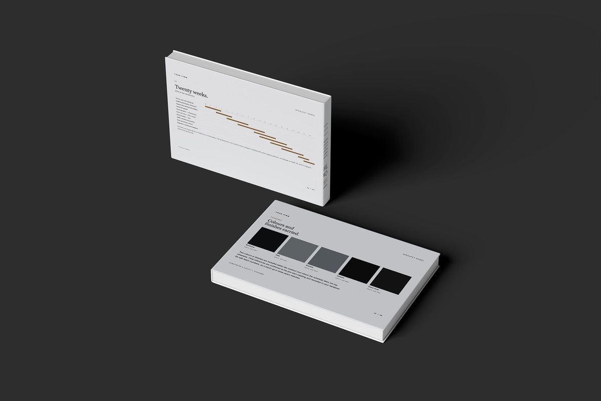 Cladding Client Package, Slate colourway, floating books mockup