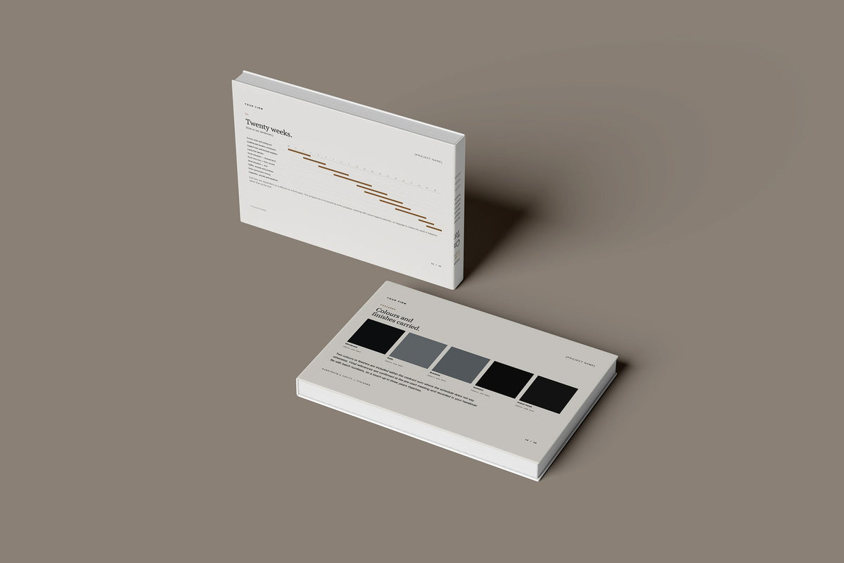 Cladding Client Package, Standard colourway, floating books mockup