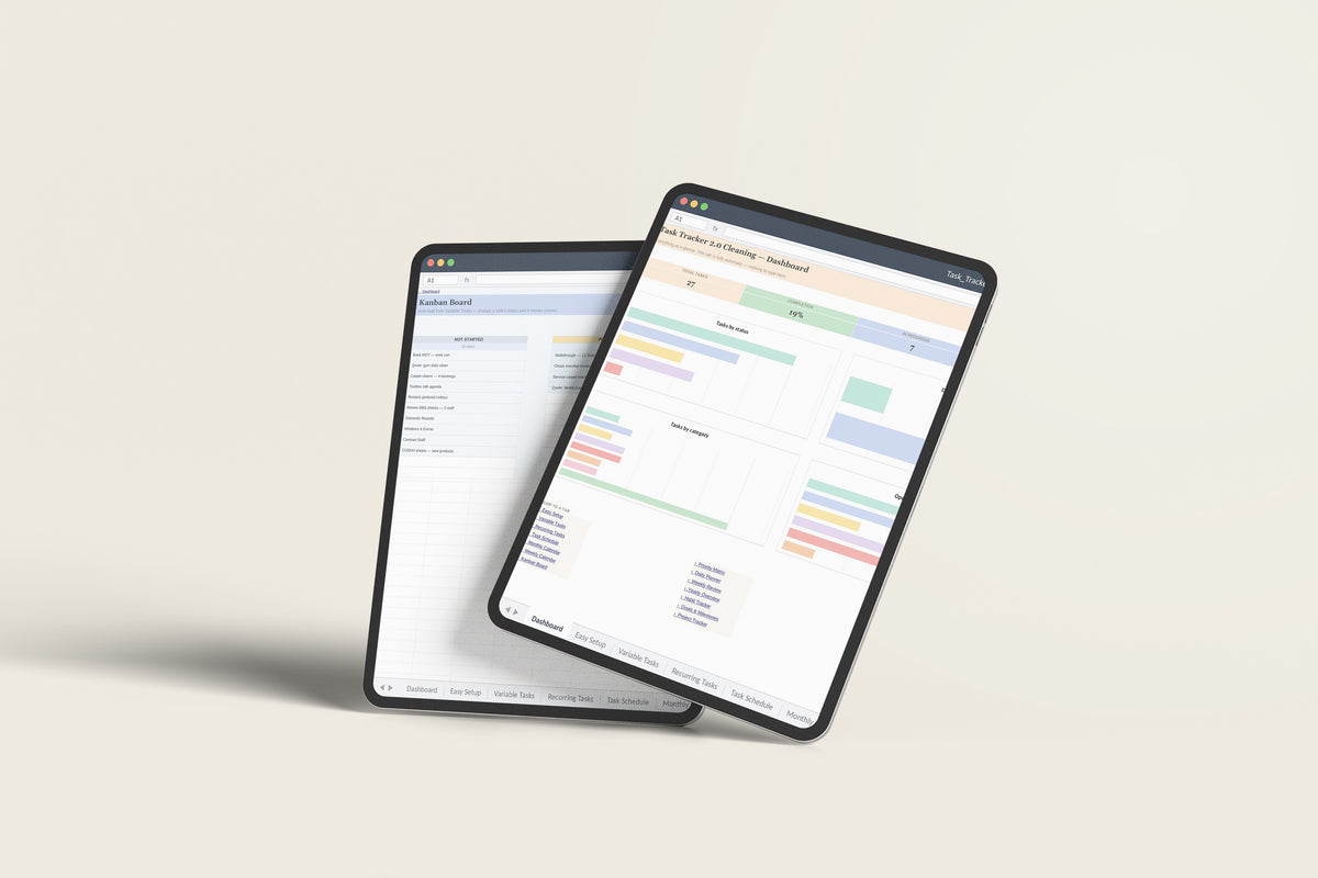 Task Tracker Cleaning Excel template on an iPad Pro