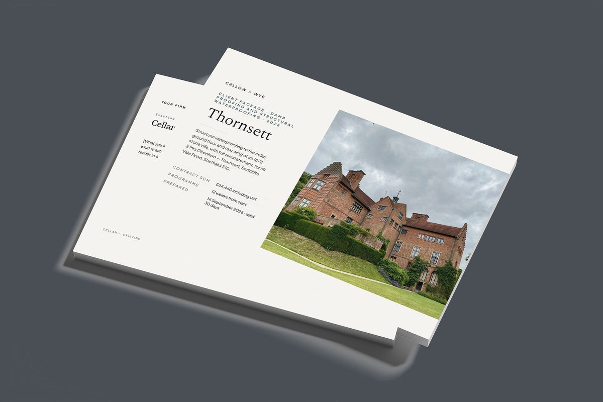 Damp Proofing Client Package, Standard colourway, stacked books mockup