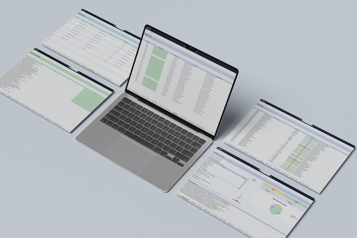 Day Rate Calculator Excel template, Weekly Review tab on a laptop screen