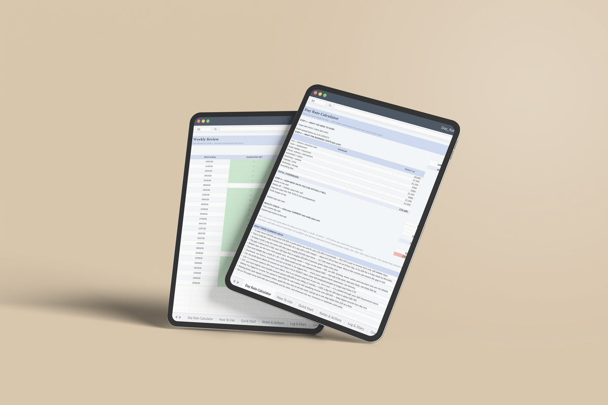 Day Rate Calculator Excel template on an iPad Pro