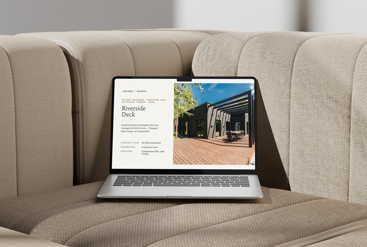 Decking and Outdoor Timber Client Package, Oat colourway, laptop screen mockup