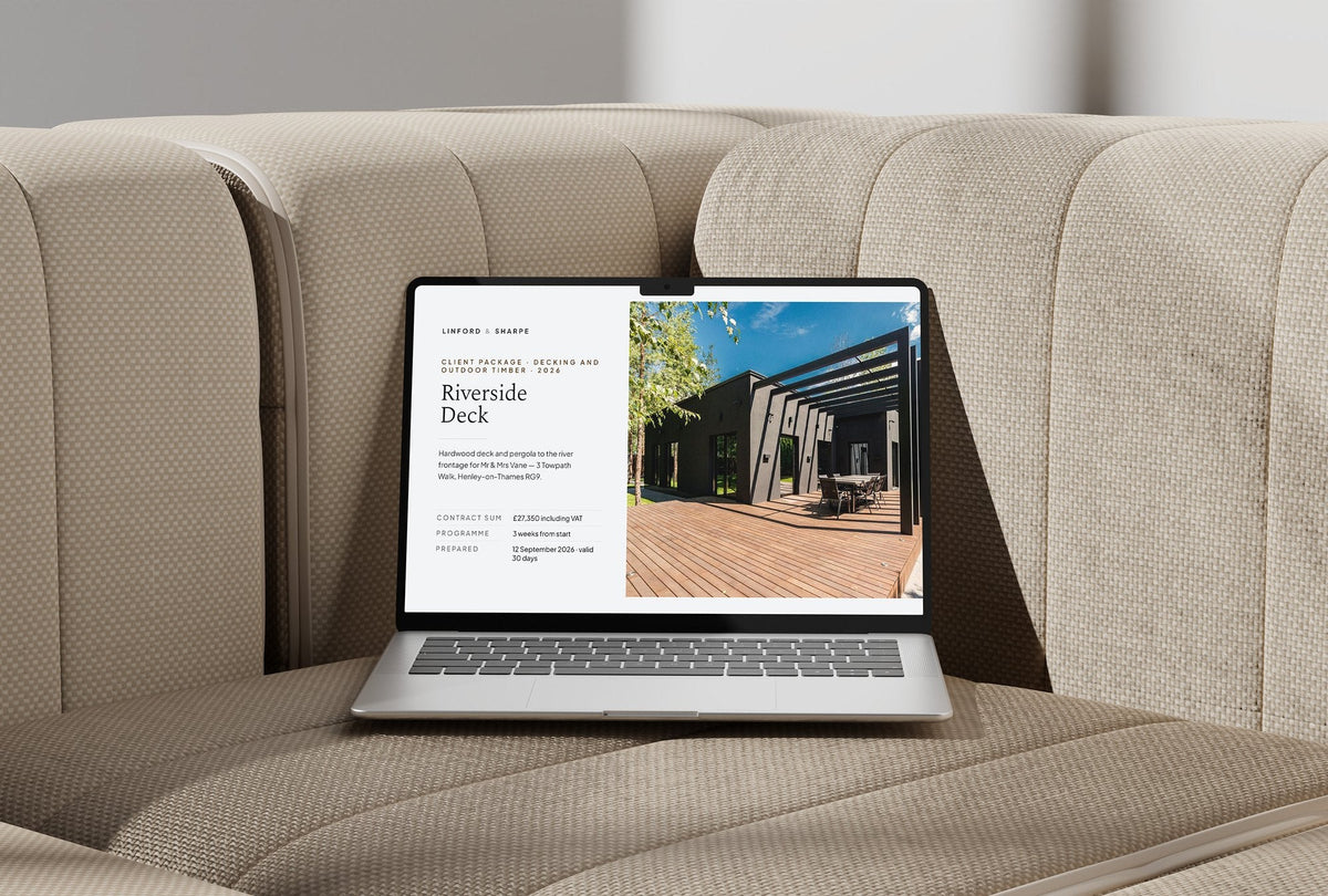 Decking and Outdoor Timber Client Package, Slate colourway, laptop screen mockup