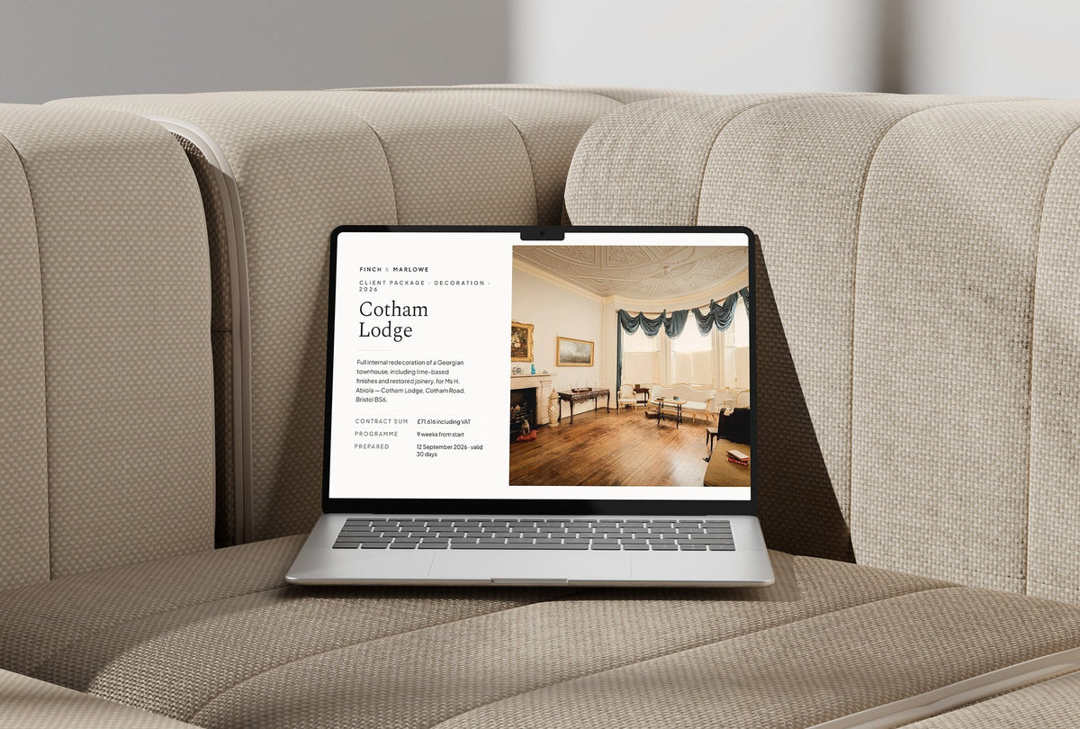 Decorator Client Package, Ivory colourway, laptop screen mockup
