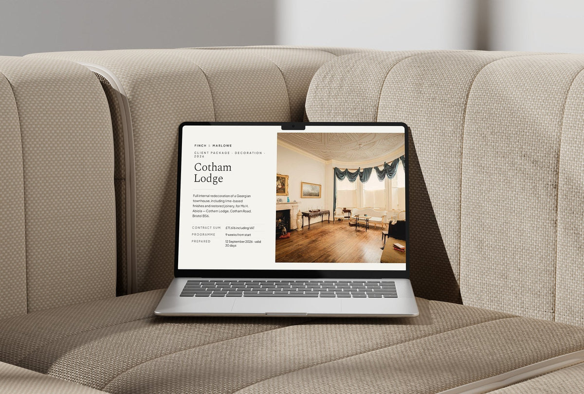 Decorator Client Package, Oat colourway, laptop screen mockup