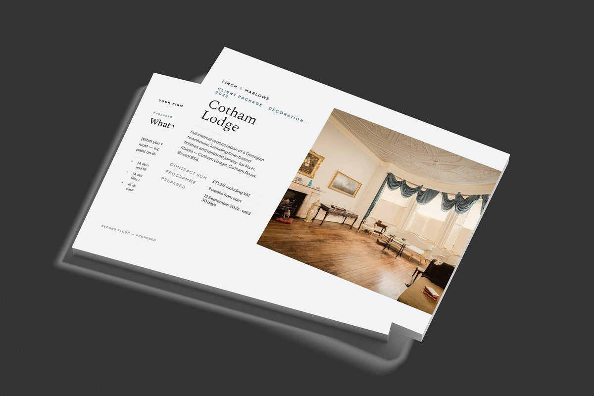 Decorator Client Package, Slate colourway, stacked books mockup