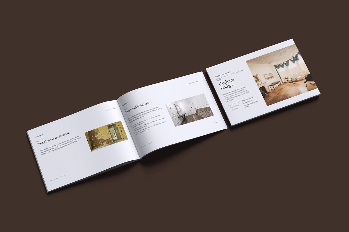 Decorator Client Package, Slate colourway, cover and inside spread mockup