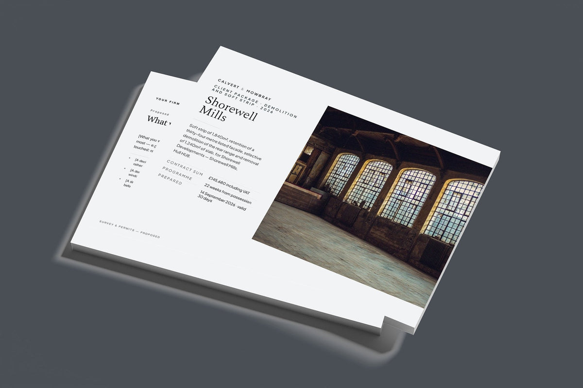 Demolition Client Package, Slate colourway, stacked books mockup