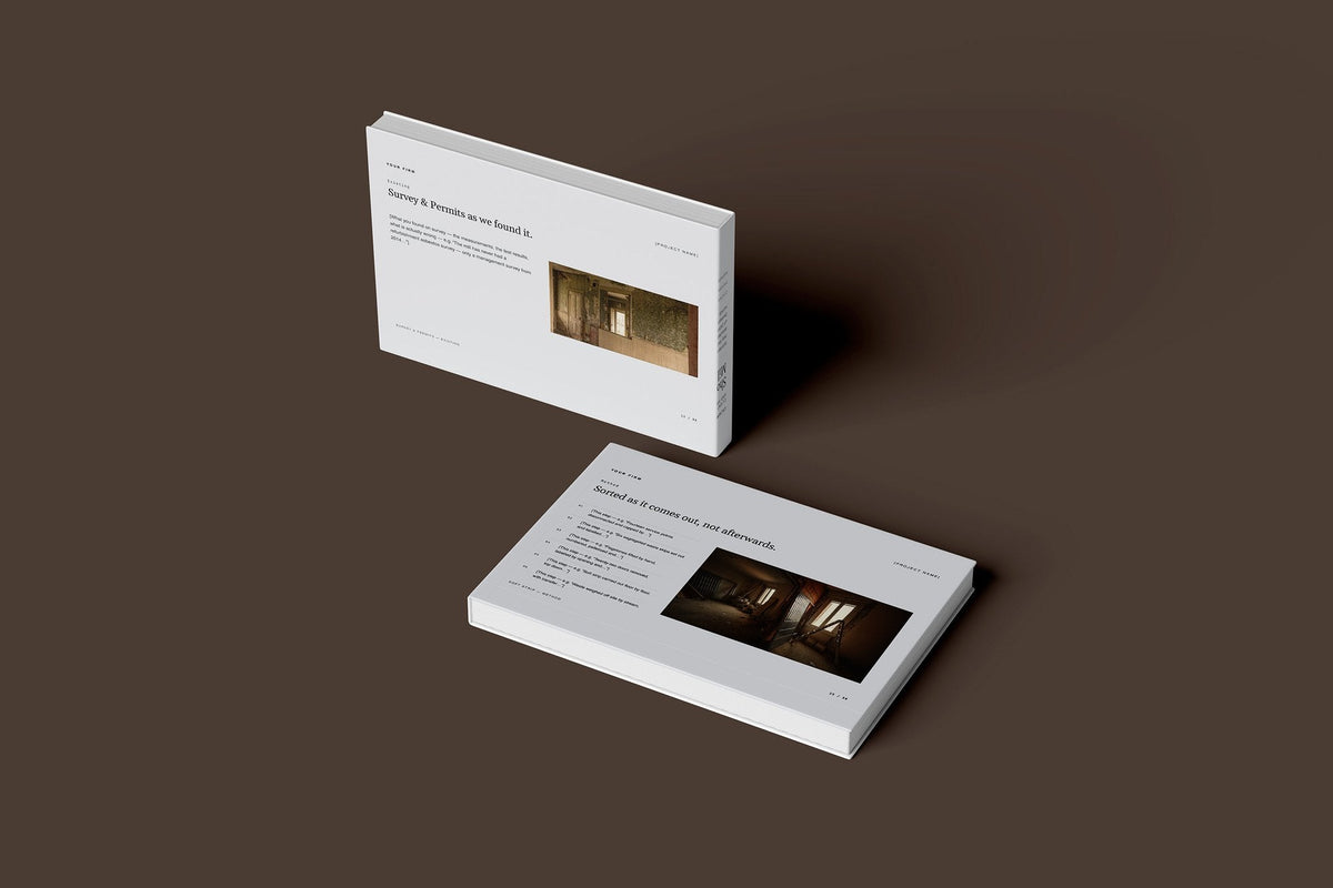Demolition Client Package, Slate colourway, floating books mockup