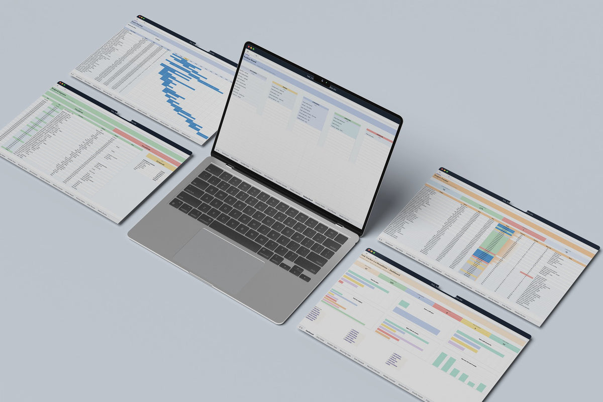 Demolition Task Tracker 2.0 Excel template, Kanban Board tab on a laptop screen