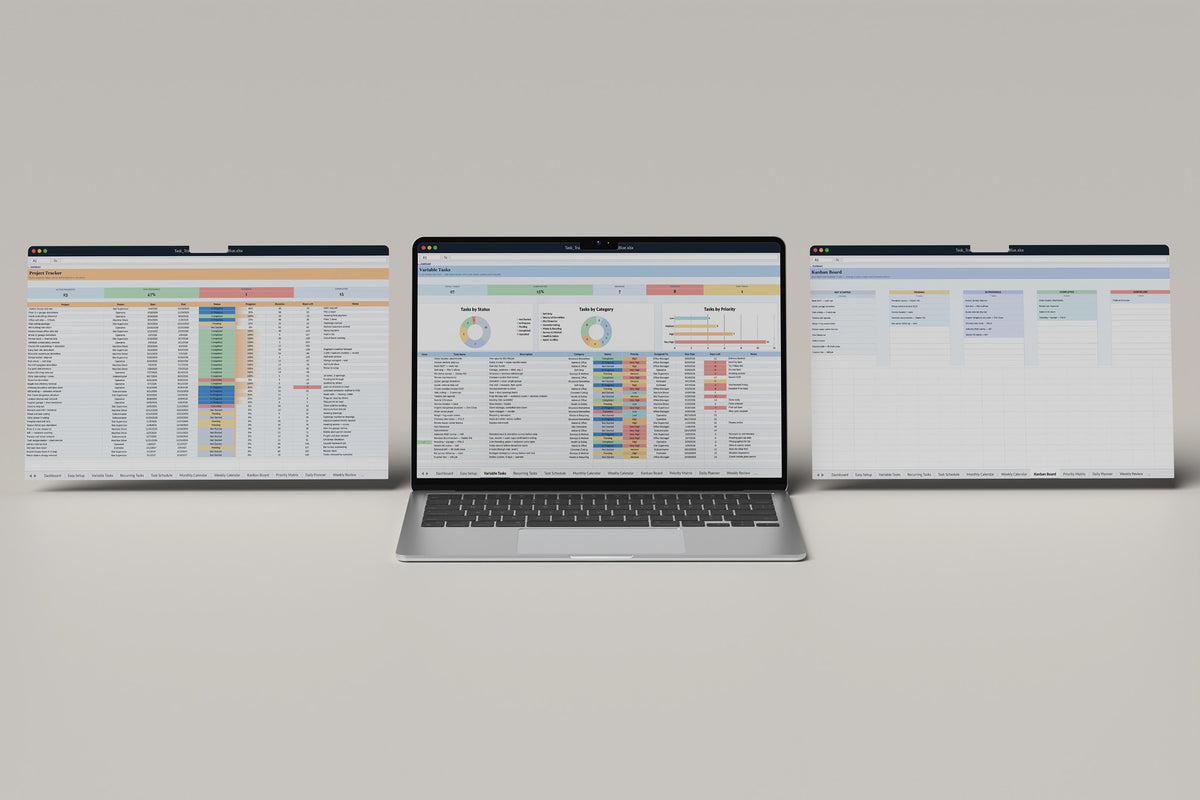 Demolition Task Tracker 2.0 Excel template, Variable Tasks tab on a laptop screen