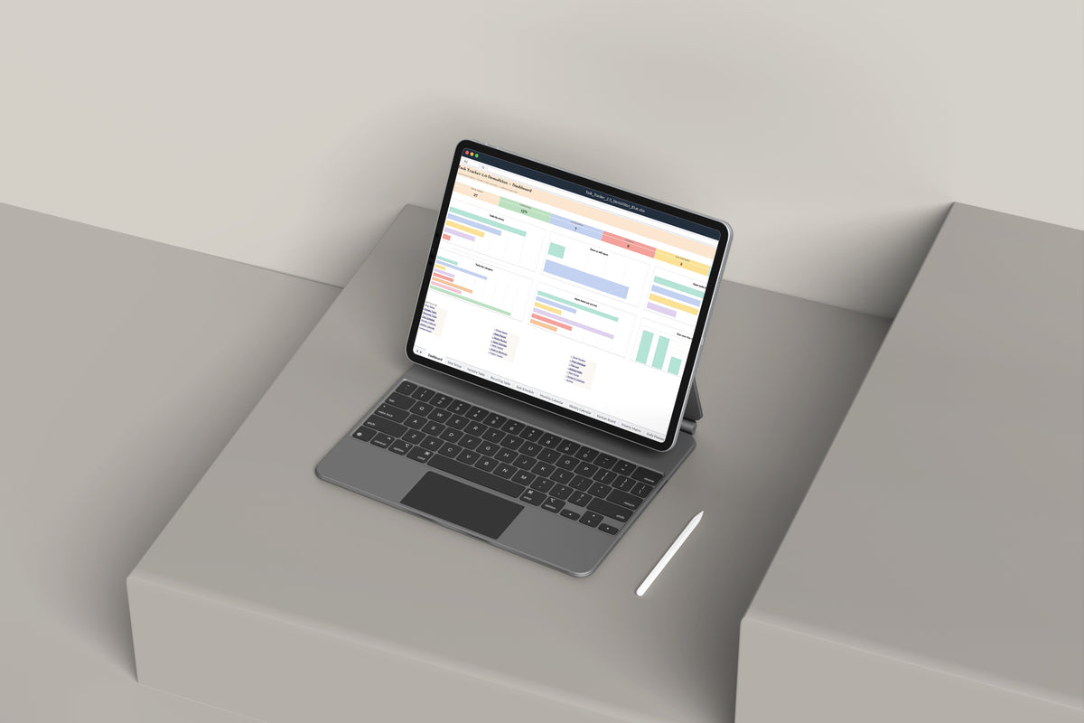 Task Tracker Demolition Excel template on an iPad with keyboard