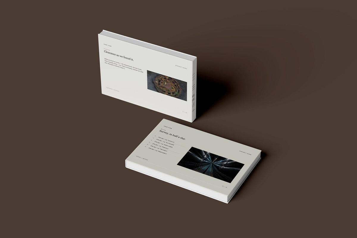 Drain Unblocking and CCTV Survey Client Package, Oat colourway, floating books mockup