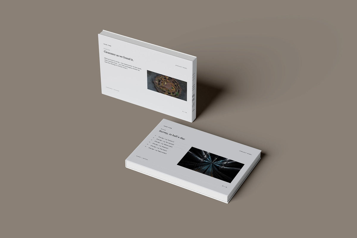 Drain Unblocking and CCTV Survey Client Package, Slate colourway, floating books mockup