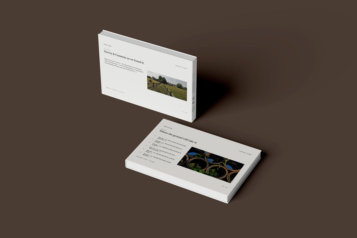 Drainage Client Package, Ivory colourway, floating books mockup