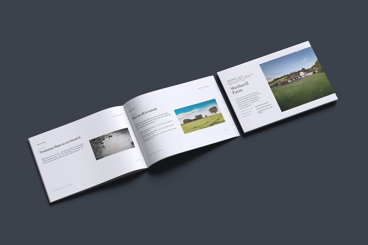 Drainage Client Package, Slate colourway, cover and inside spread mockup