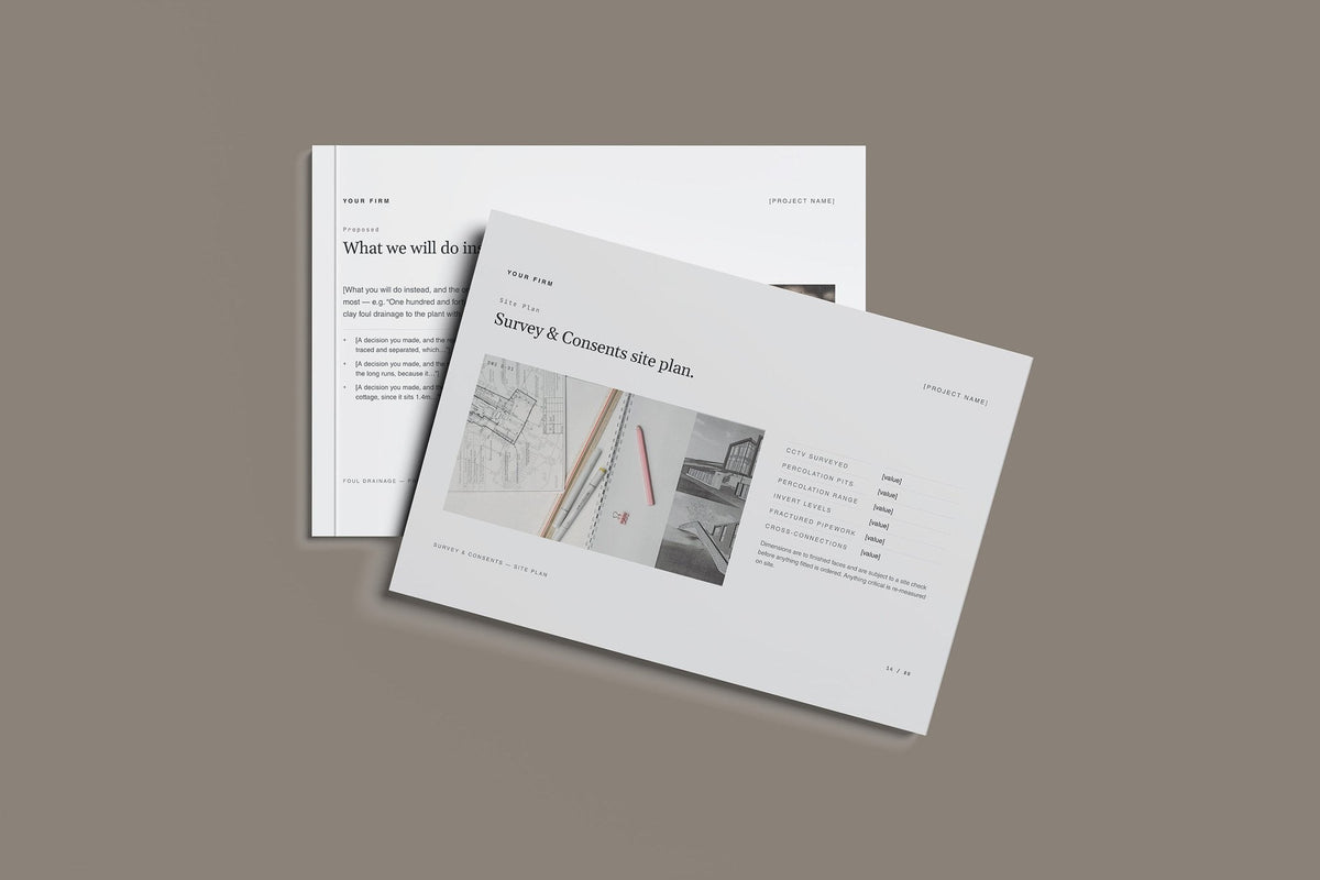 Drainage Client Package, Slate colourway, front and back cover mockup