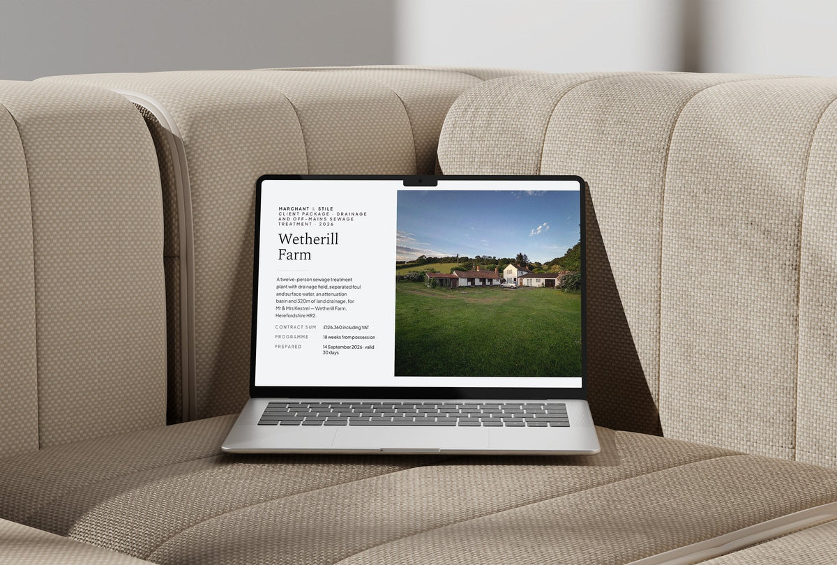 Drainage Client Package, Slate colourway, laptop screen mockup