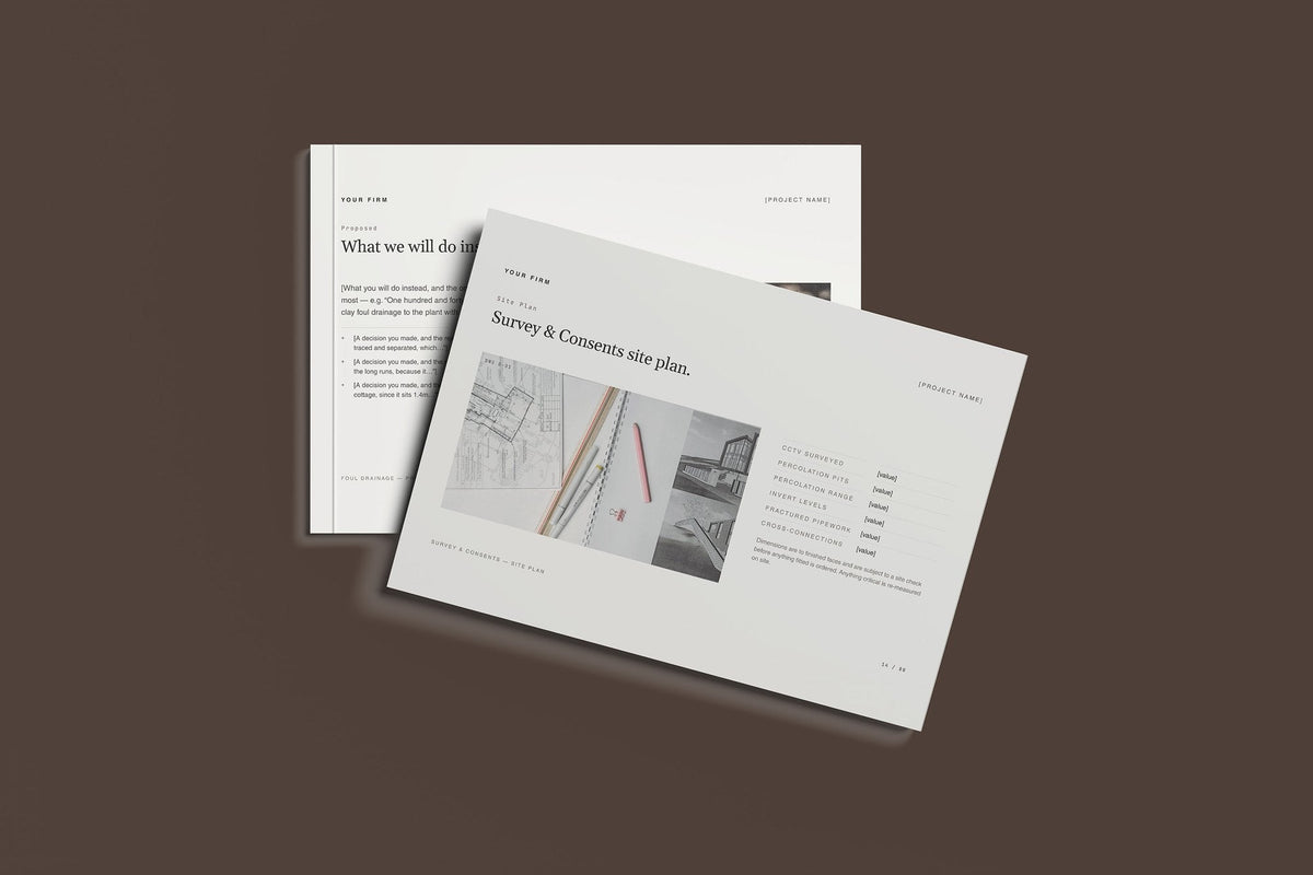 Drainage Client Package, Standard colourway, front and back cover mockup