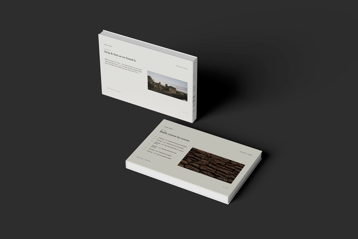 Dry Stone Walling Client Package, Oat colourway, floating books mockup