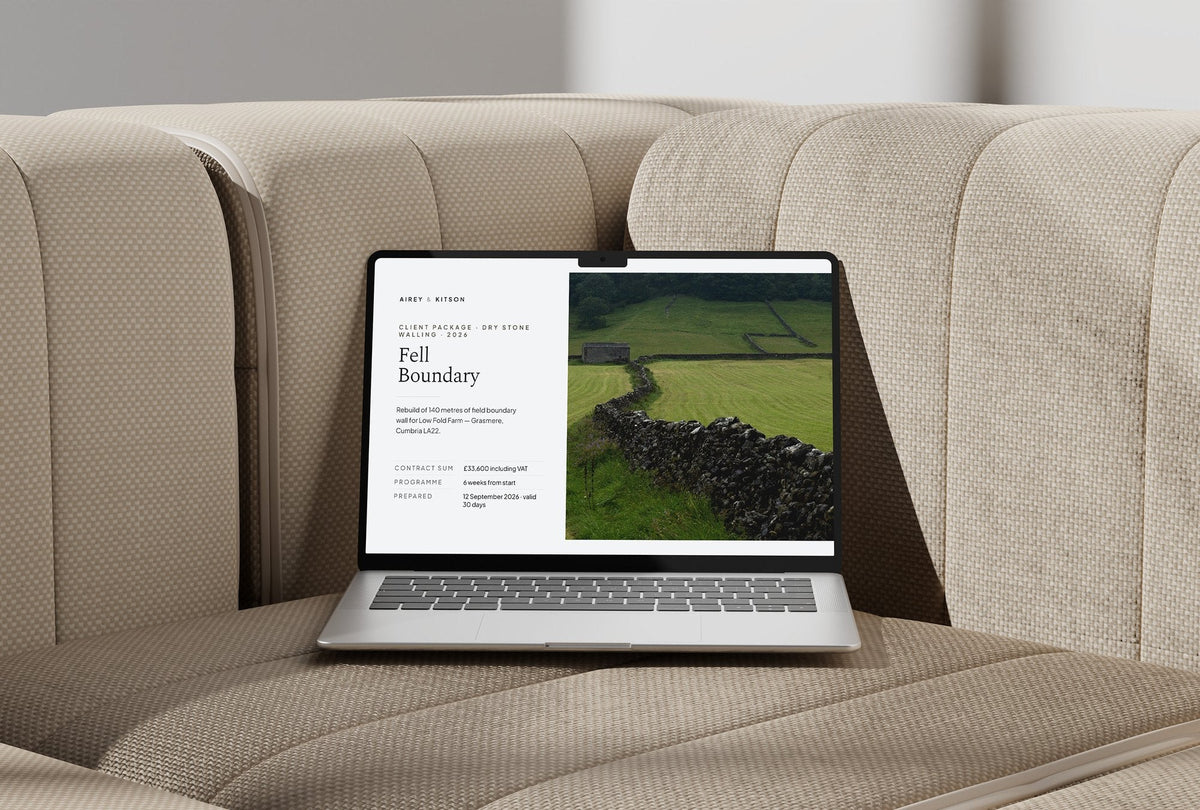 Dry Stone Walling Client Package, Slate colourway, laptop screen mockup