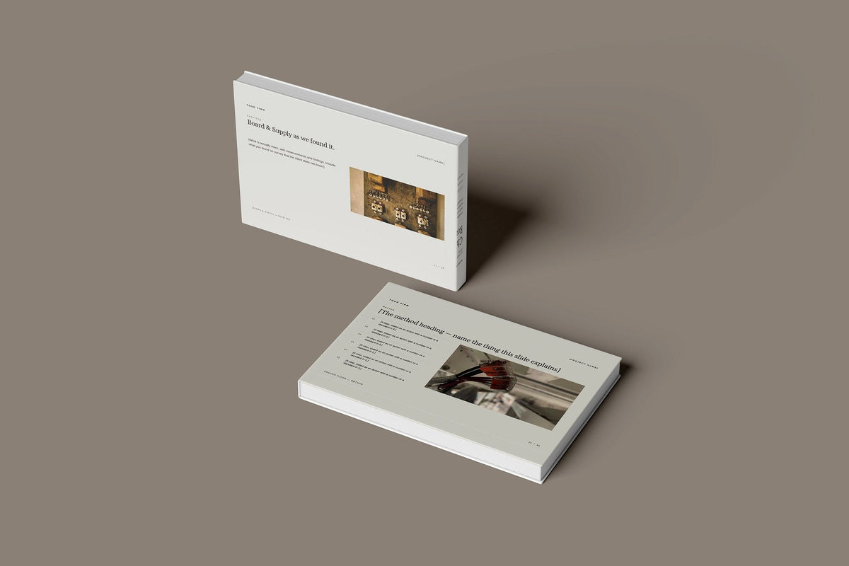 Electrician Client Package, Oat colourway, floating books mockup