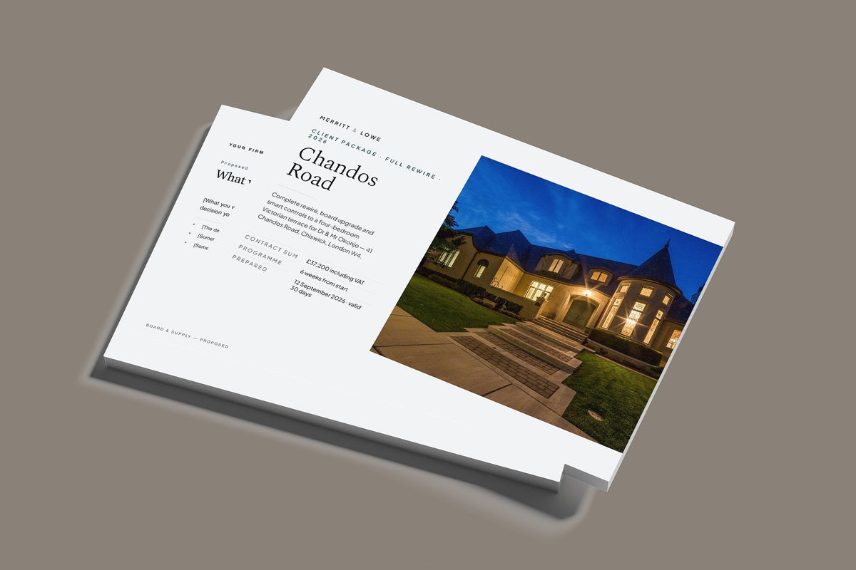 Electrician Client Package, Slate colourway, stacked books mockup